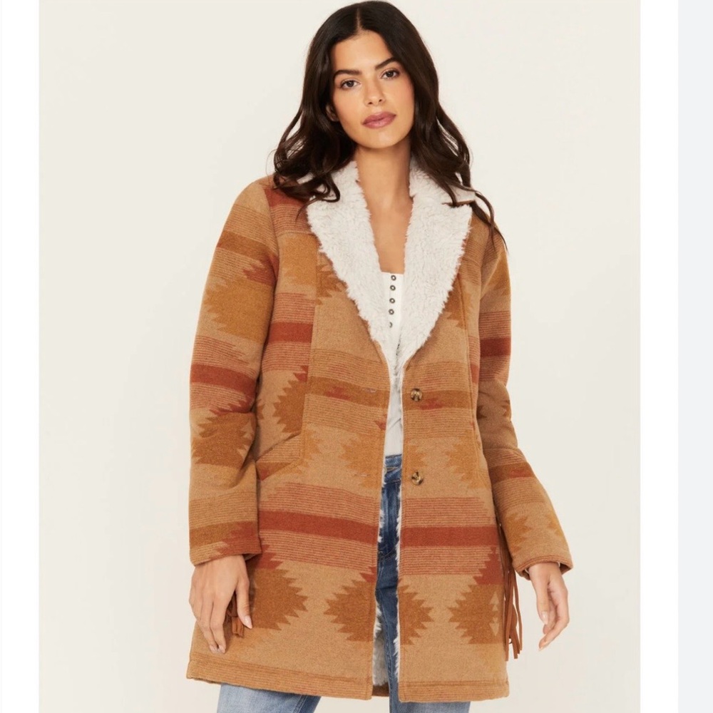 IDYLLWIND Miranda Lambert NETTIE SHERPA BLANKET COAT fringe penny lane coat S - Picture 2 of 16